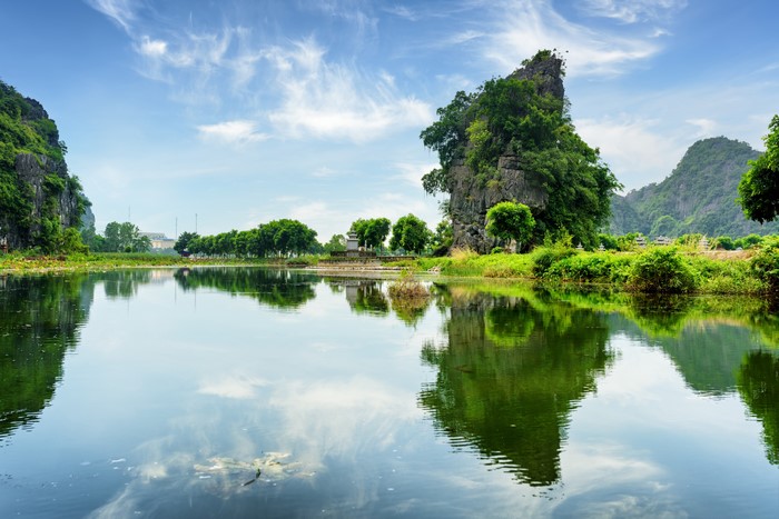 Ngo Dong River Vietnam with Crag and Shrubs