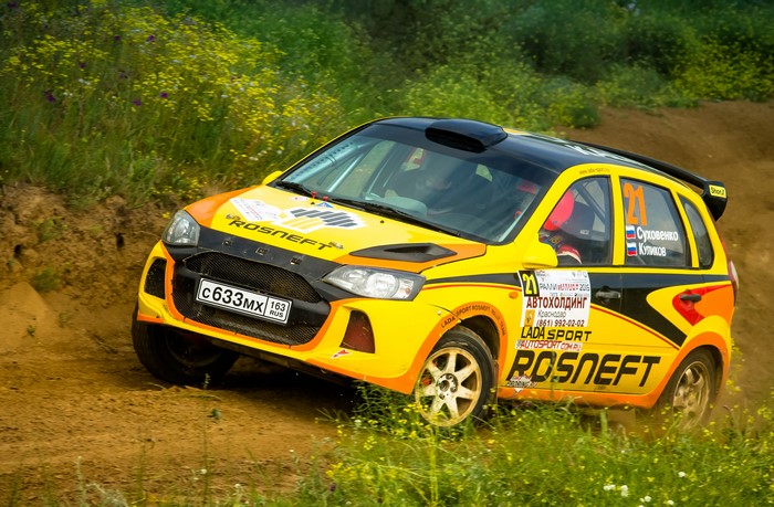 Yellow Lada Kalina RC Rally Car with Rosneft Sponsorship