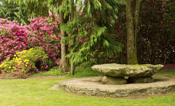 Stone table in Maesmor Hall gardens, Wales