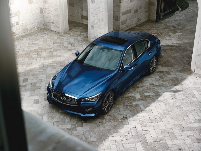 Blue Infiniti Q50S 3.0t from above
