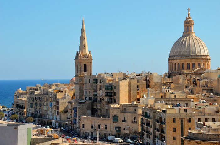 Valletta, Malta cityscape with tower and dome