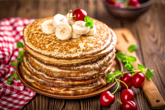 Pancakes with Bananas and Cherries
