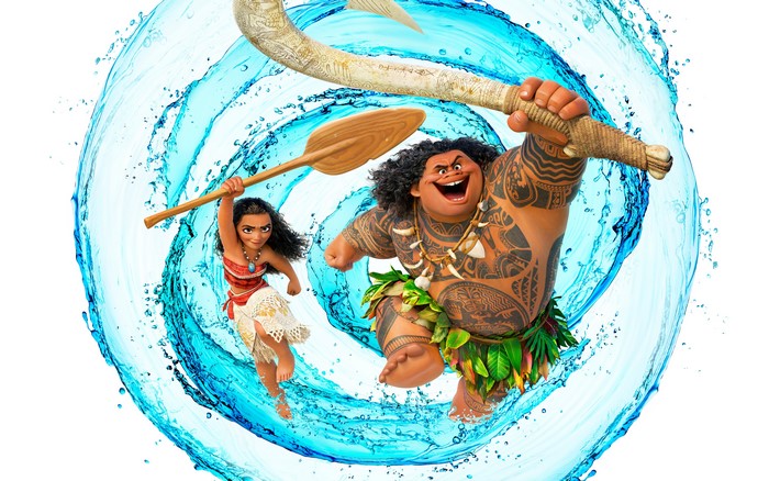 Maui and Moana in Water