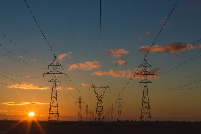 Power lines at sunset