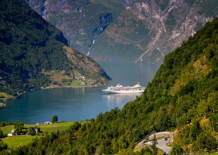Cruise ship in Geiranger Fjord, Norway