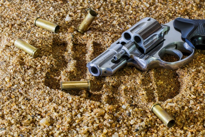 Taurus Revolver and Shell Casings on Sand