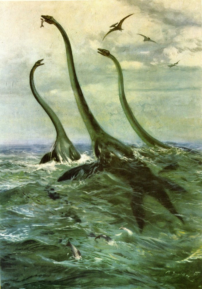 Elasmosaurus and Pterosaurs by Zdenek Burian