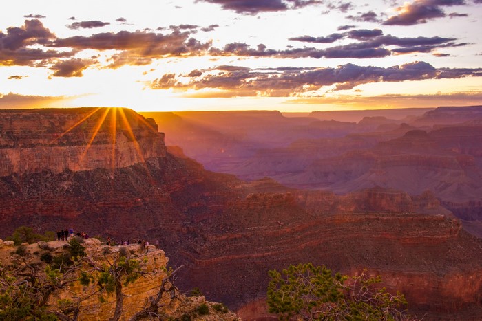 Grand Canyon National Park at Sunset with Sun Rays