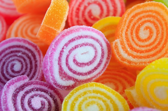 Colorful swirl candies and marmalade slices