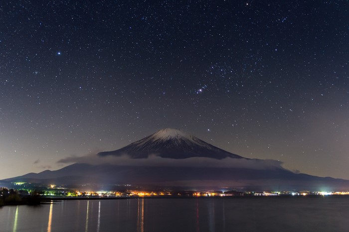 Mount Fuji at Night Under Stars