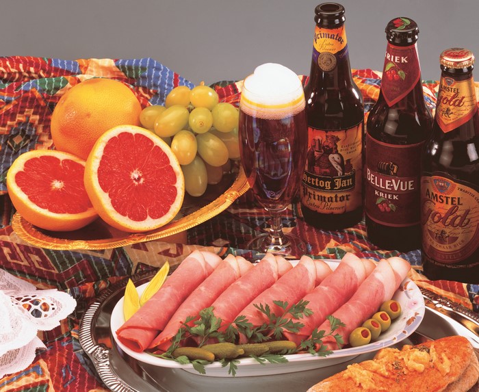 Grapefruit, Grapes, Ham, and Beer Bottles