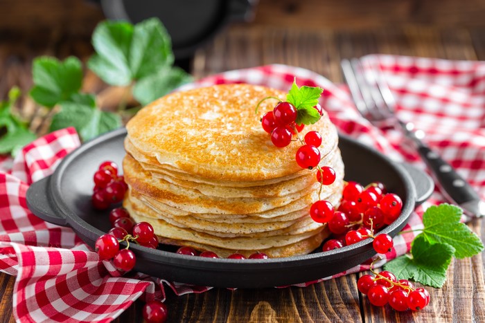 Stack of Pancakes with Red Currants