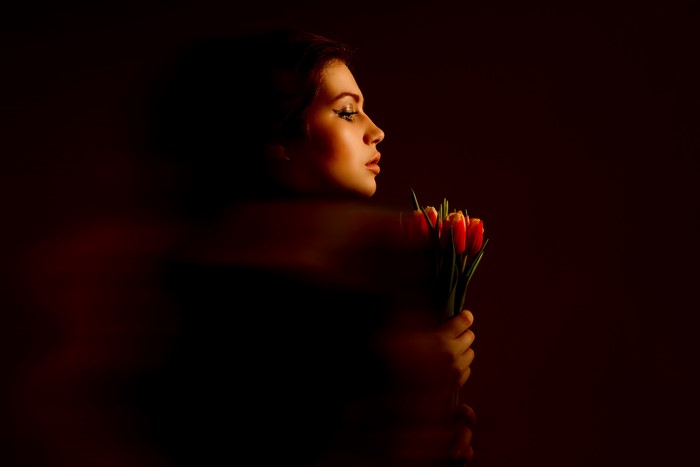 Woman holding tulips