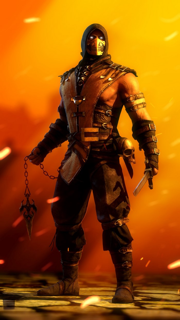 Scorpion from Mortal Kombat with a skull accessory