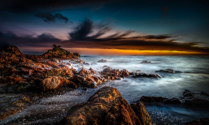 Rocky Coastline at Sunset in Thames, New Zealand