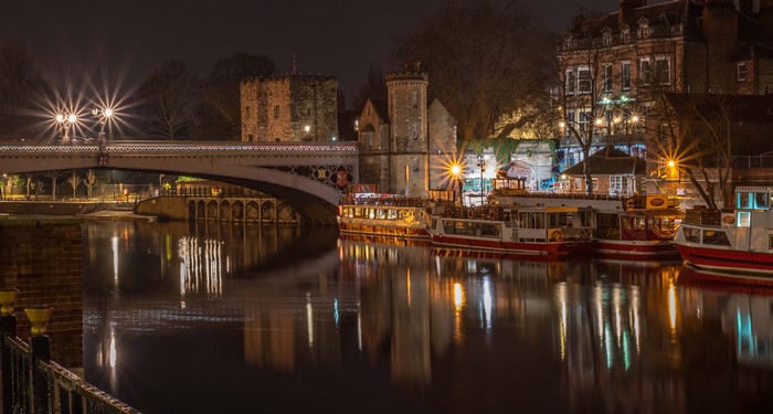 York Lendal Bridge at Night with Riverboats
