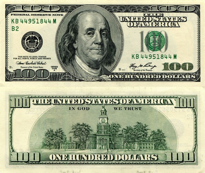 100 Dollar Bill Close-up with Franklin Portrait