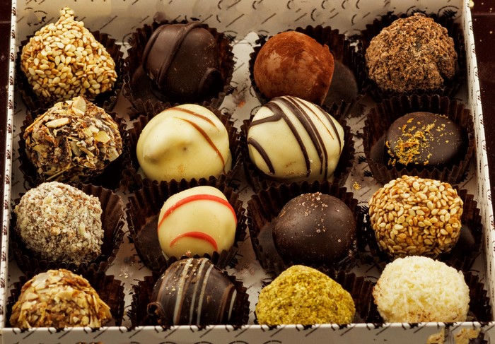 Assortment of gourmet chocolates in a box