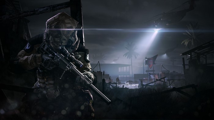 Soldier with sniper rifle in Warface at night