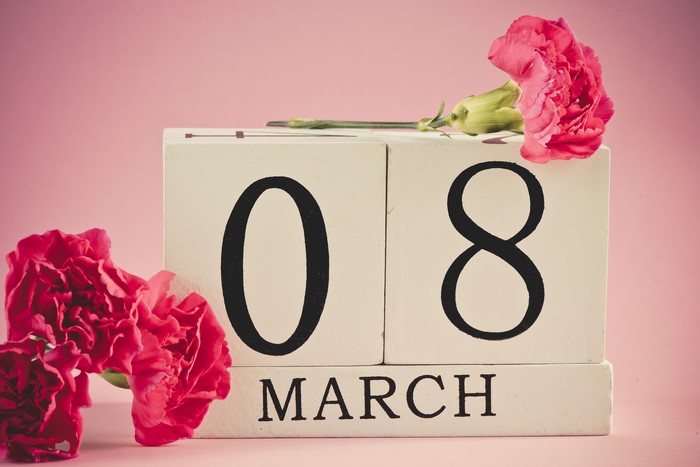 March 8 Carnations on Pink Background