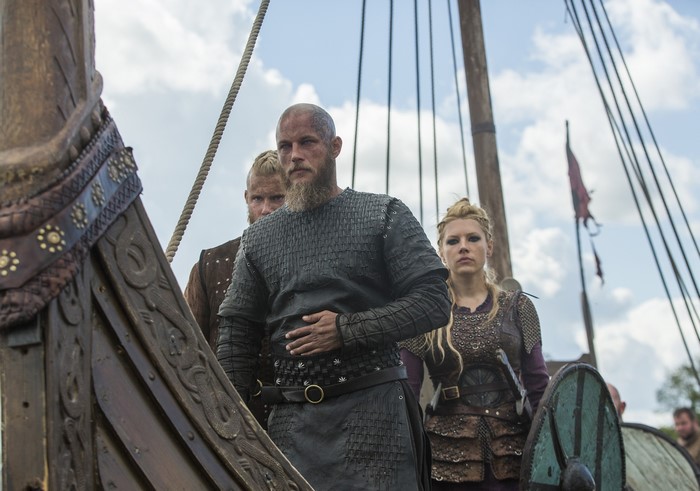 Ragnar Lothbrok and Vikings on a Ship