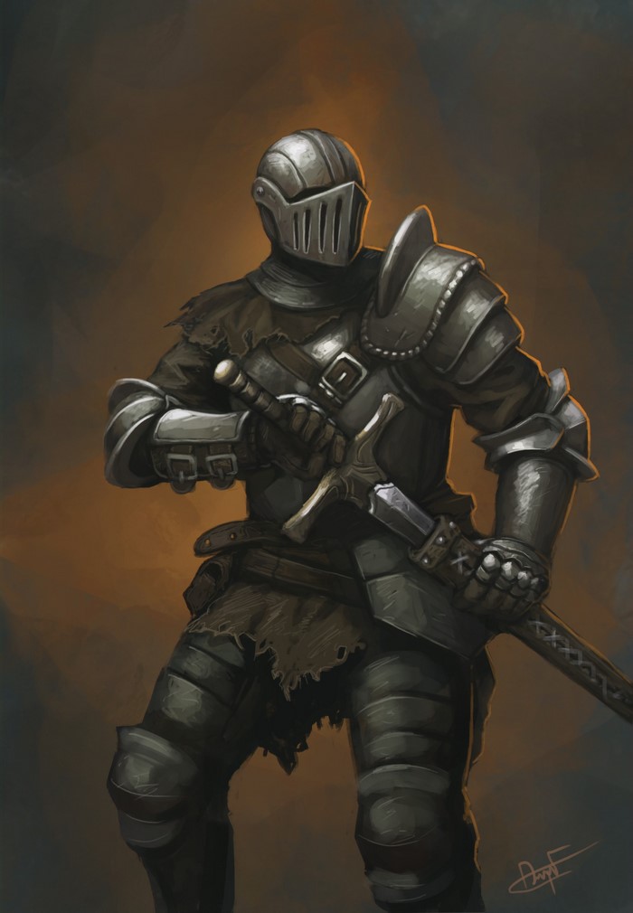 Knight in full armor holding a sword