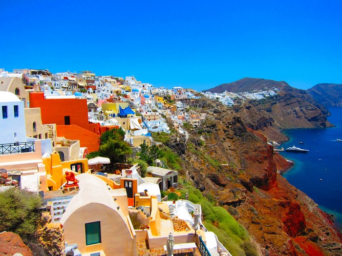 Santorini Houses on a Cliffside overlooking the Sea in Greece