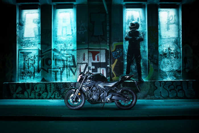 2016-17 MT-03 Yamaha motorcycle with motorcyclist
