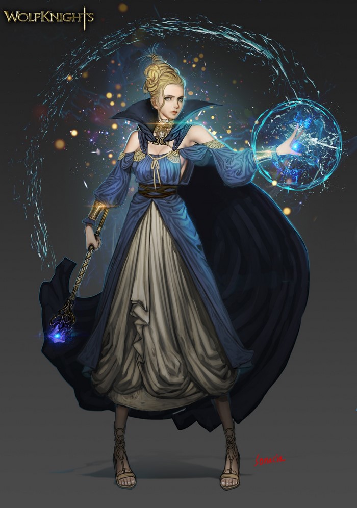 Woman mage with staff and magic orb