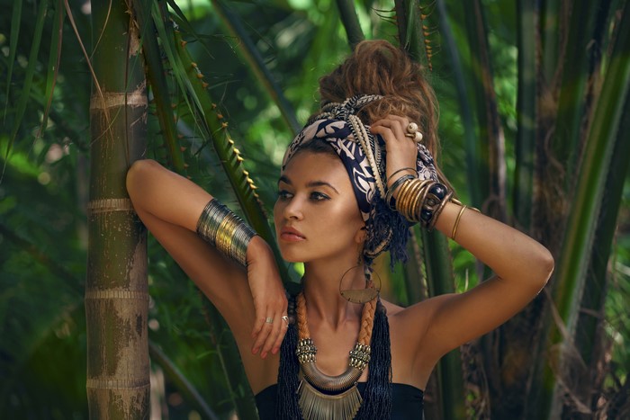 Woman with Jewelry and Bamboo