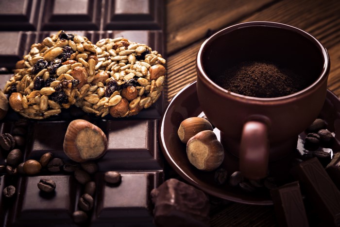 Coffee, Cookies, Nuts, and Chocolate Bar