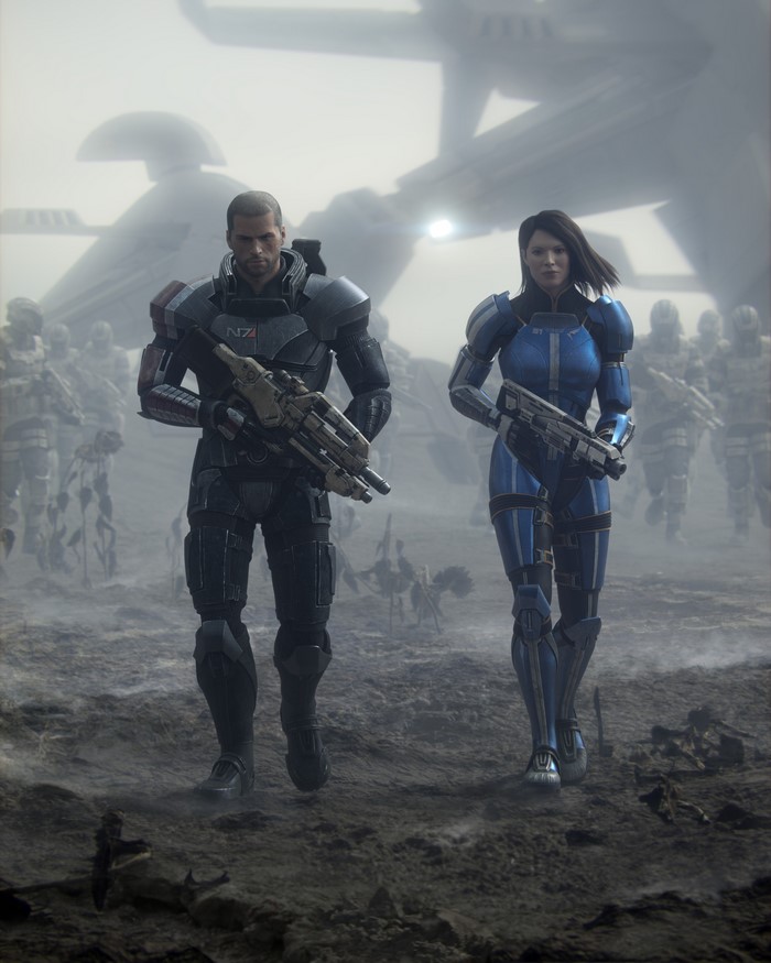Commander Shepard and Liara T'Soni from Mass Effect 3