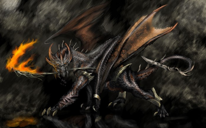 A fearsome dragon breathing fire