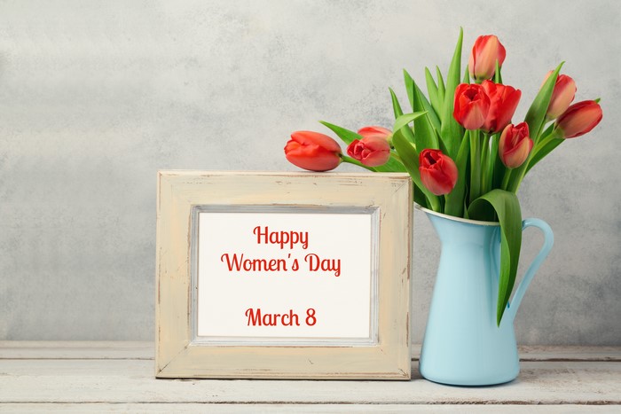 Happy Women's Day March 8 Tulips in Jug