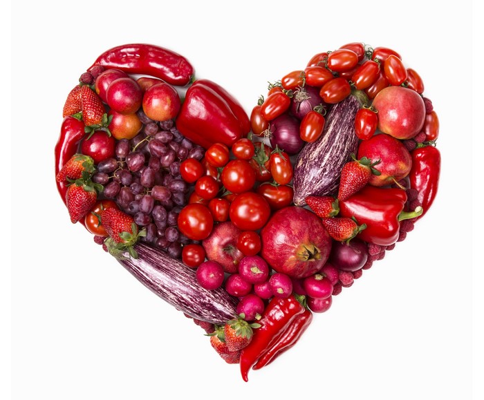Heart shape of red fruits and vegetables
