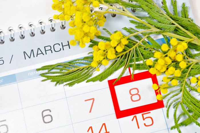 March 8th Calendar with Silver Wattle Flowers