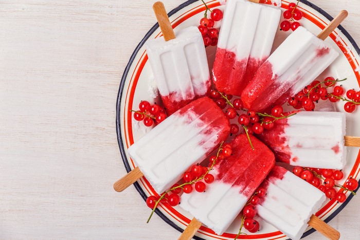 Red Currant and White Popsicles on a Plate