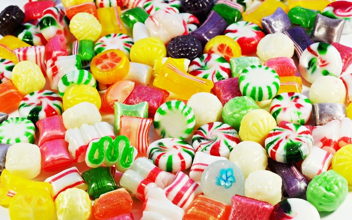 A pile of assorted colorful candies