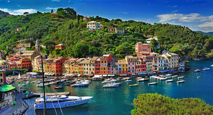 Portofino, Italy: Colorful Houses and Yachts in Marina
