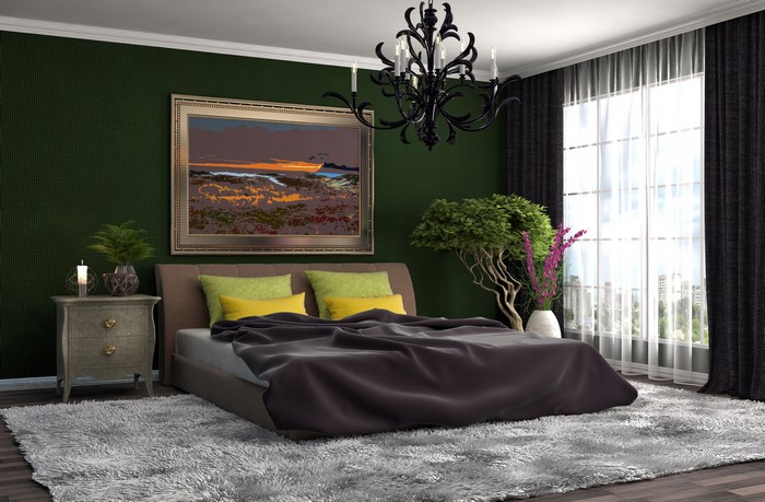 Bedroom with Chandelier and Painting