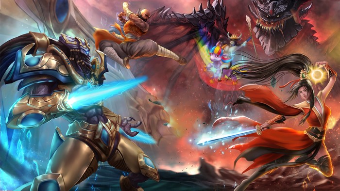 Heroes of the Storm characters fighting