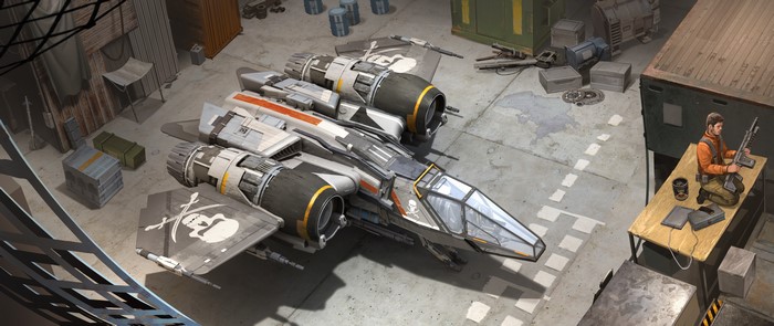 Star Citizen starship in a hangar