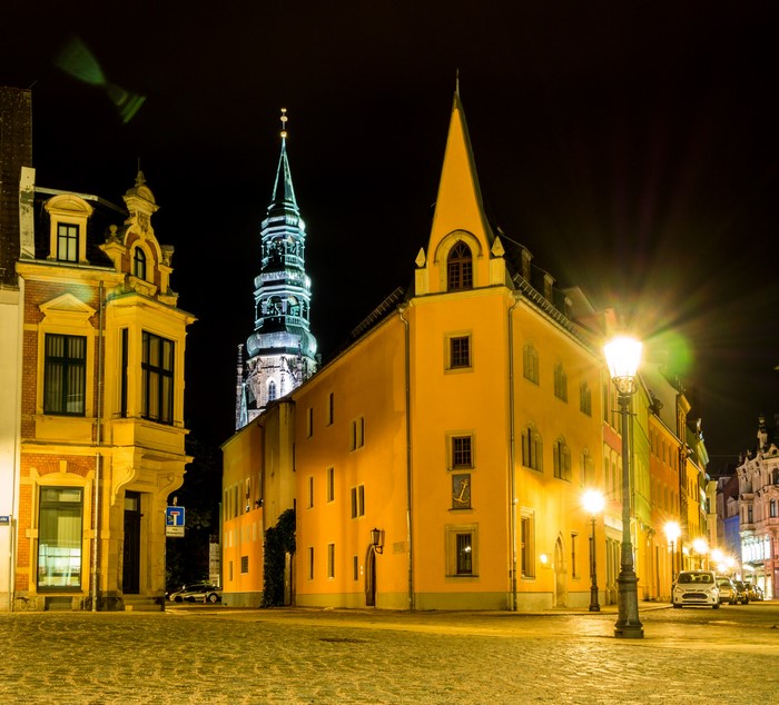 Zwickau, Germany at night with street lights