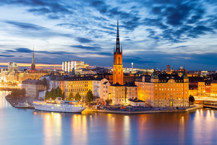 4K Evening View of Stockholm Coast with Tower