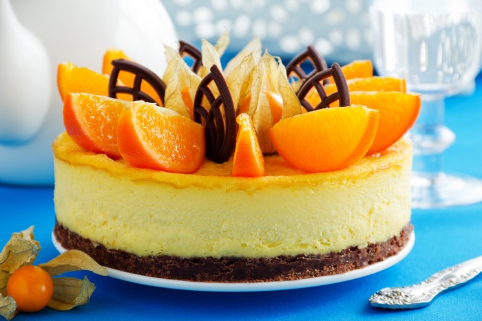 Orange and chocolate cheesecake with physalis