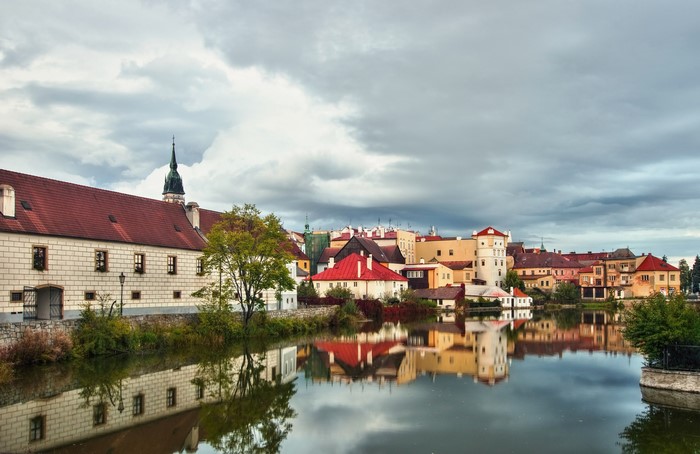 Jindrichuv Hradec, Czech Republic, with river reflection