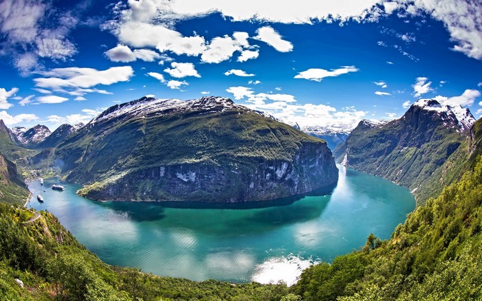 Geiranger Fjord, Norway, Mountains, Lake, Sky, Scenery