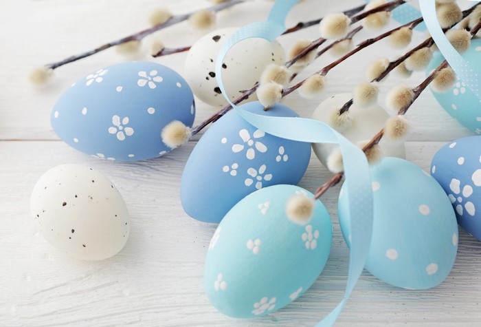 Easter eggs with pussy willow branches