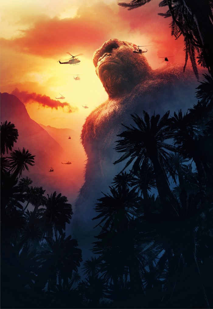 King Kong from Kong: Skull Island with helicopters