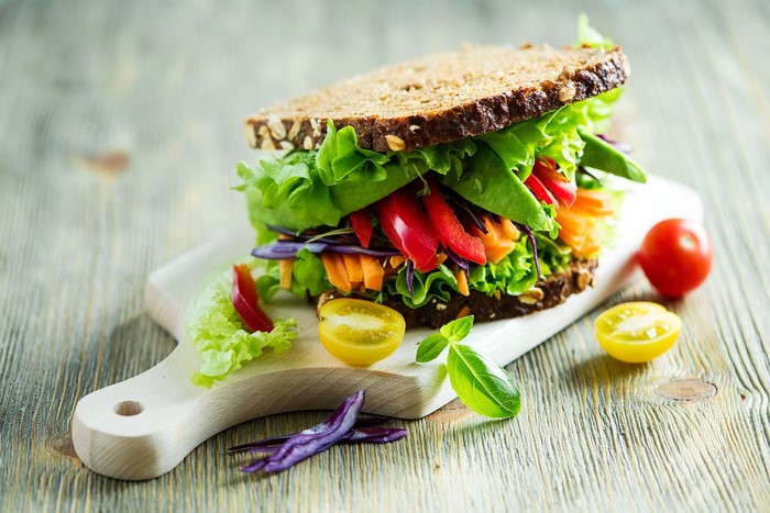 Vegetable sandwich on a cutting board